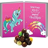 Hallingers Unicornis/Einhorn - Adventskalender Pralinen Geschenk handmade ohne Alkohol aus Edelkakao Schokolade (Box) - Adventskalender Neuheiten & Adventskalender befüllen | Glückwunsch Chanukka Fr