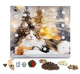 Adventskalender 2024 für Katzen - liebevoll zusammengestellter Premium-Inhalt, gefriergetrocknete Snacks und Spielzeug unter anderem aus echtem Hasenfell